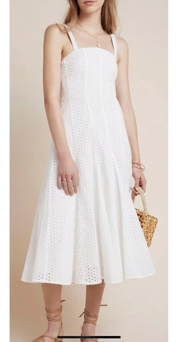 Maeve by Anthropologie Lelia White Eyelet Sleeveless Midi Dress Size 12